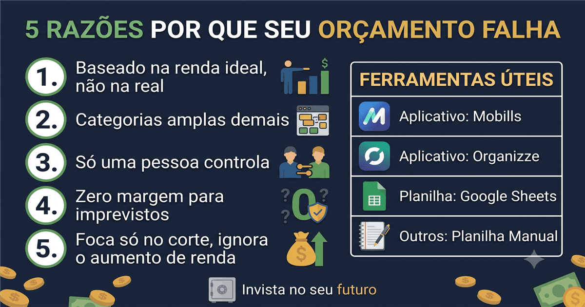 Infográfico: método 50-30-20, categorias de gastos e estratégia para atingir metas financeiras em 2026