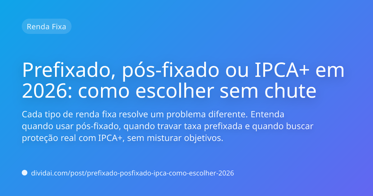 Capa do artigo Prefixado, pós-fixado ou IPCA+ em 2026: como escolher sem chute