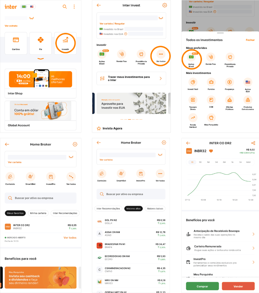 Exemplo de Aplicativo de Investimento em Ações e ETFs